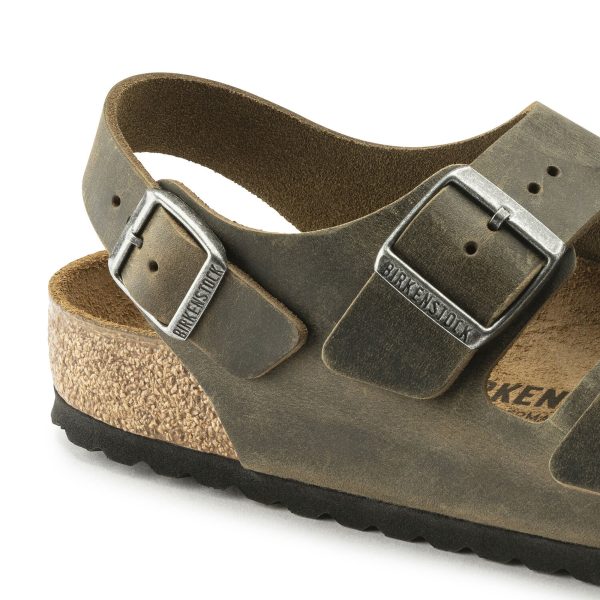 Birkenstock Milano FL Sandals - Faded Khaki Oiled Leather For Sale