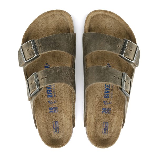 Birkenstock Arizona SFB Sandals - Faded Khaki Oiled Leather For Sale