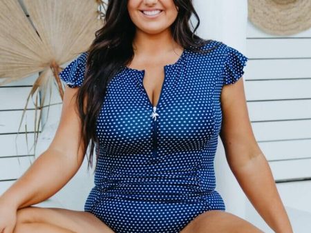 Capriosca Frill Sleeve One Piece Swimsuit - Navy & White Dots Supply