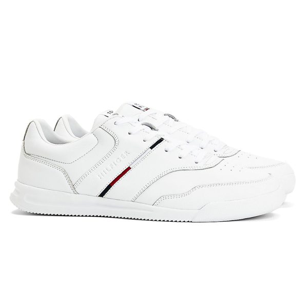 Tommy Hilfiger Lightweight Leather Stripe Trainers - White Discount