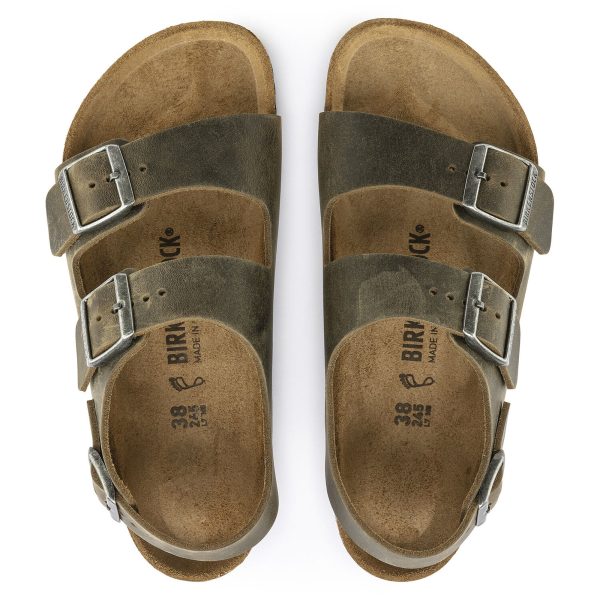 Birkenstock Milano FL Sandals - Faded Khaki Oiled Leather For Sale