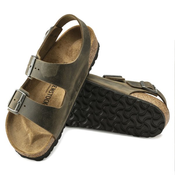 Birkenstock Milano FL Sandals - Faded Khaki Oiled Leather For Sale