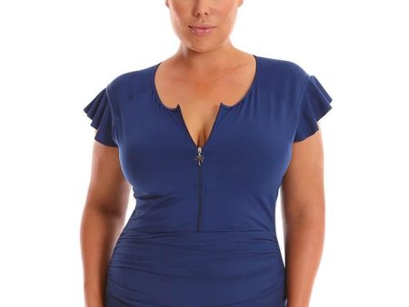 Capriosca Frill Zip One Piece - Navy Discount