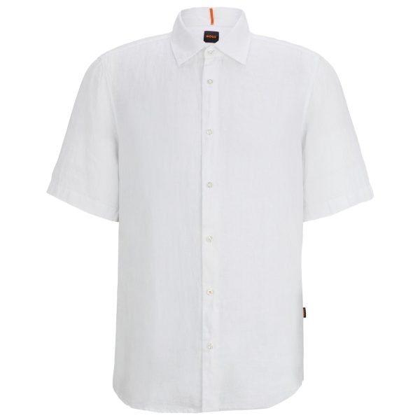 Boss Rash 2 Linen Short Sleeve Shirt - White on Sale