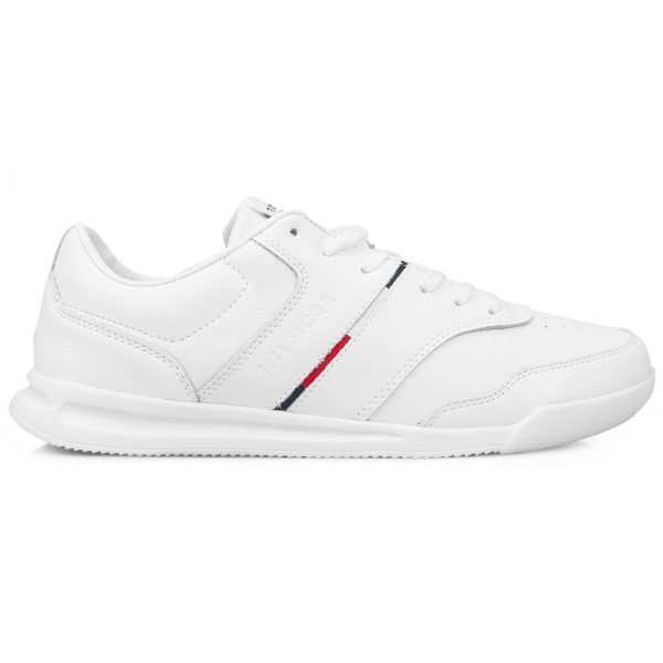 Tommy Hilfiger Lightweight Leather Stripe Trainers - White Discount