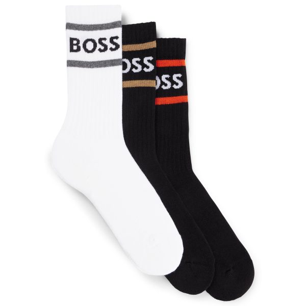 Boss 3 Pack Rib Stripe Sport Socks - Black White Black Cheap