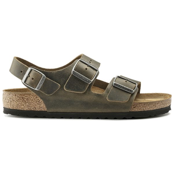 Birkenstock Milano FL Sandals - Faded Khaki Oiled Leather For Sale