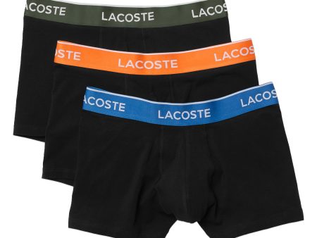 Lacoste 3 Pack Cotton Stretch Trunks 5H3401 - Black with Blue Orange Khaki Fashion