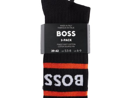 Boss 3 Pack Rib Stripe Sport Socks - Black White Black Cheap