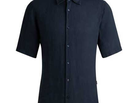 Boss Rash 2 Linen Short Sleeve Shirt - Navy Online