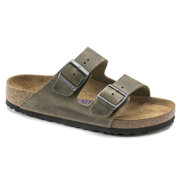 Birkenstock Arizona SFB Sandals - Faded Khaki Oiled Leather For Sale