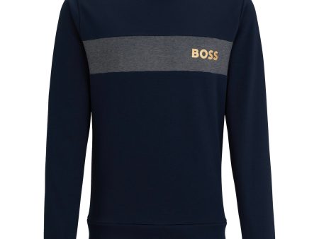 Boss Cotton Blend Crew Neck Sweat - Navy Online