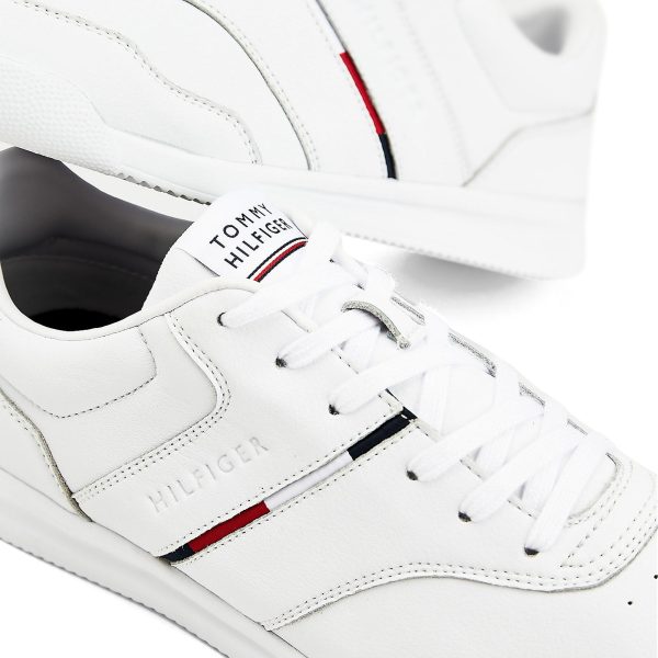 Tommy Hilfiger Lightweight Leather Stripe Trainers - White Discount